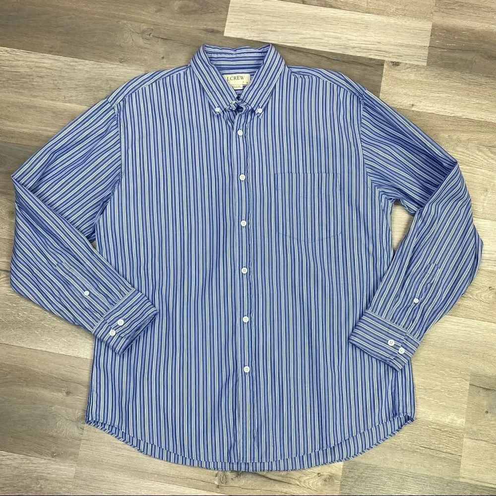 Vintage J. Crew‎ Striped Long Sleeve Button Front Shirt Blue White Large